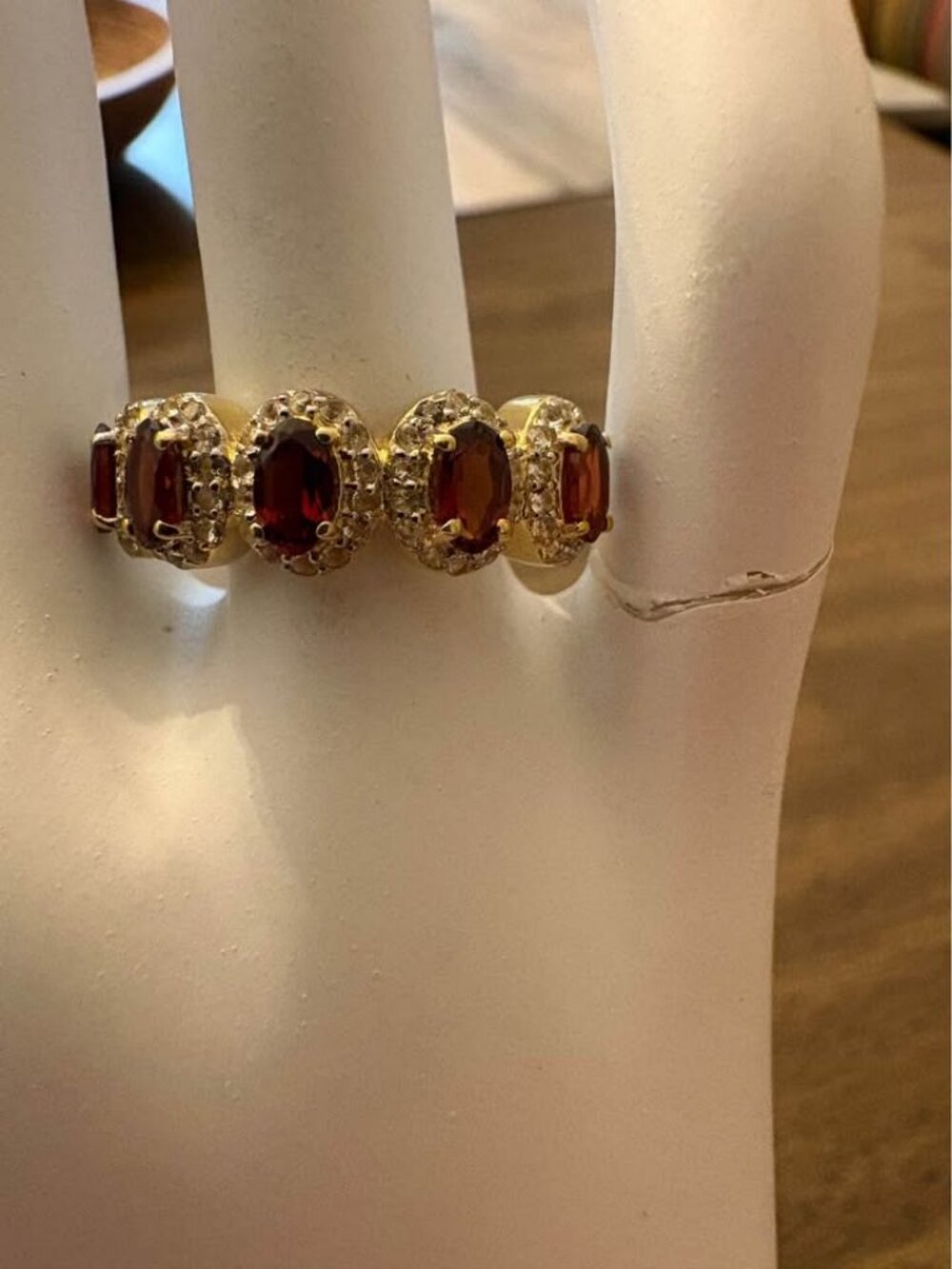 Garnet and White Topaz Ring Size 6 925 Sterling